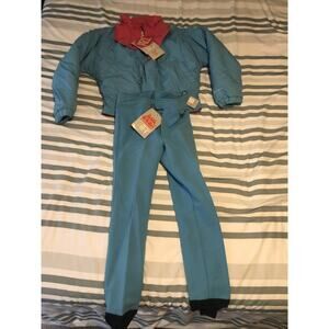 Vintage 80s Hot Gear Color Powder Blue Ski Puffer Jacket Girls 12 & Pants